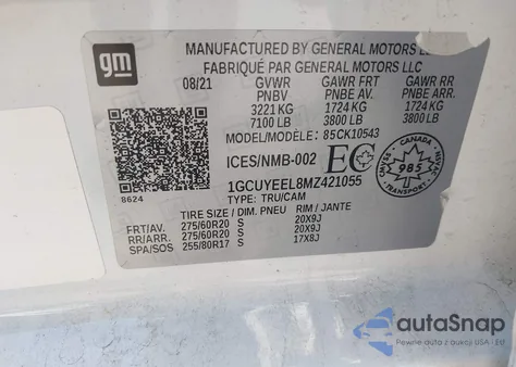 2021 Chevrolet Silverado 1500 4Wd Short Bed Rst/4Wd Standard Bed Rst из США, поврежденный, VIN 1GCUYEEL8MZ421055